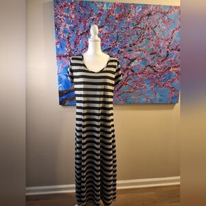 Just Love Striped Black and Gray Midi Dress